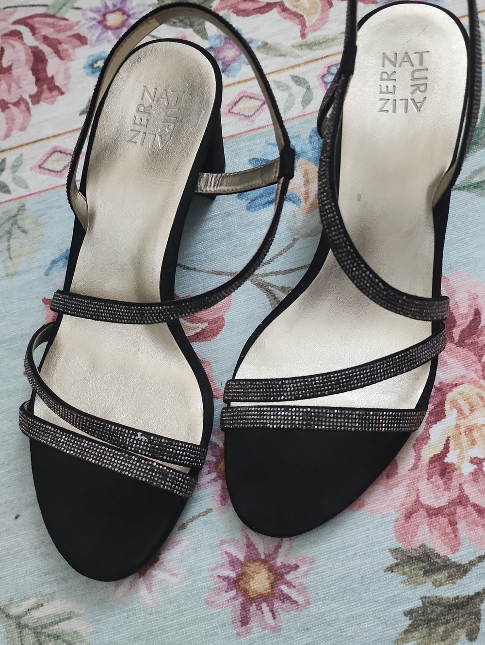 Naturalizer Black Strappy Crystal Accent Women's Heels
